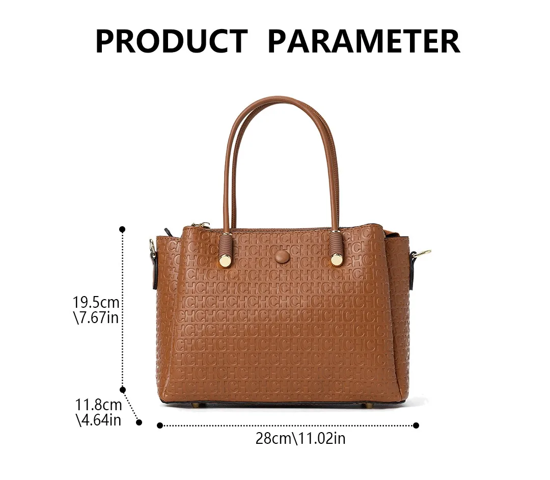 CH Damen Handtasche mit Buchstabenprägung Multifunktionale Schulter-Umhängetasche Modische Damen-Alltagsaccessoires – Detail 2