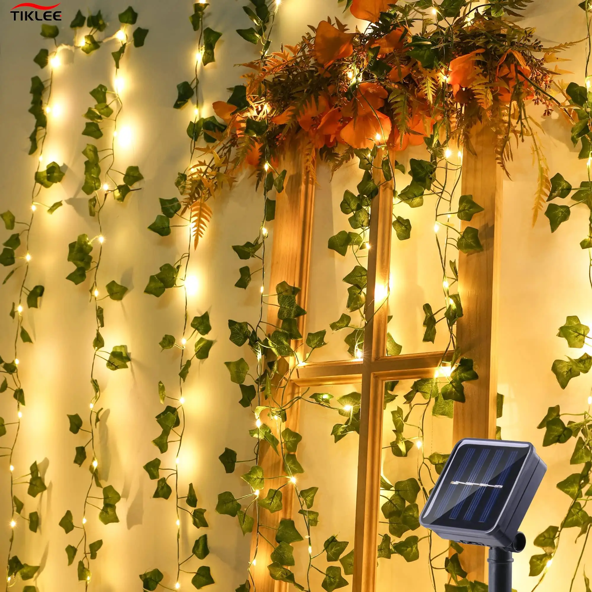 50/100 Solar Leds Green Leaf Fairy Lights String Artificial Ivy Garland Copper Light Strings for Wedding Bedroom Decorations