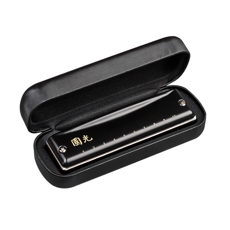

Diatonic Harmonica Guo Guang 10 Holes Blues Harp Brass Cover Plates Phosphor Bronze Reeds Key C Professional Musical Instruments