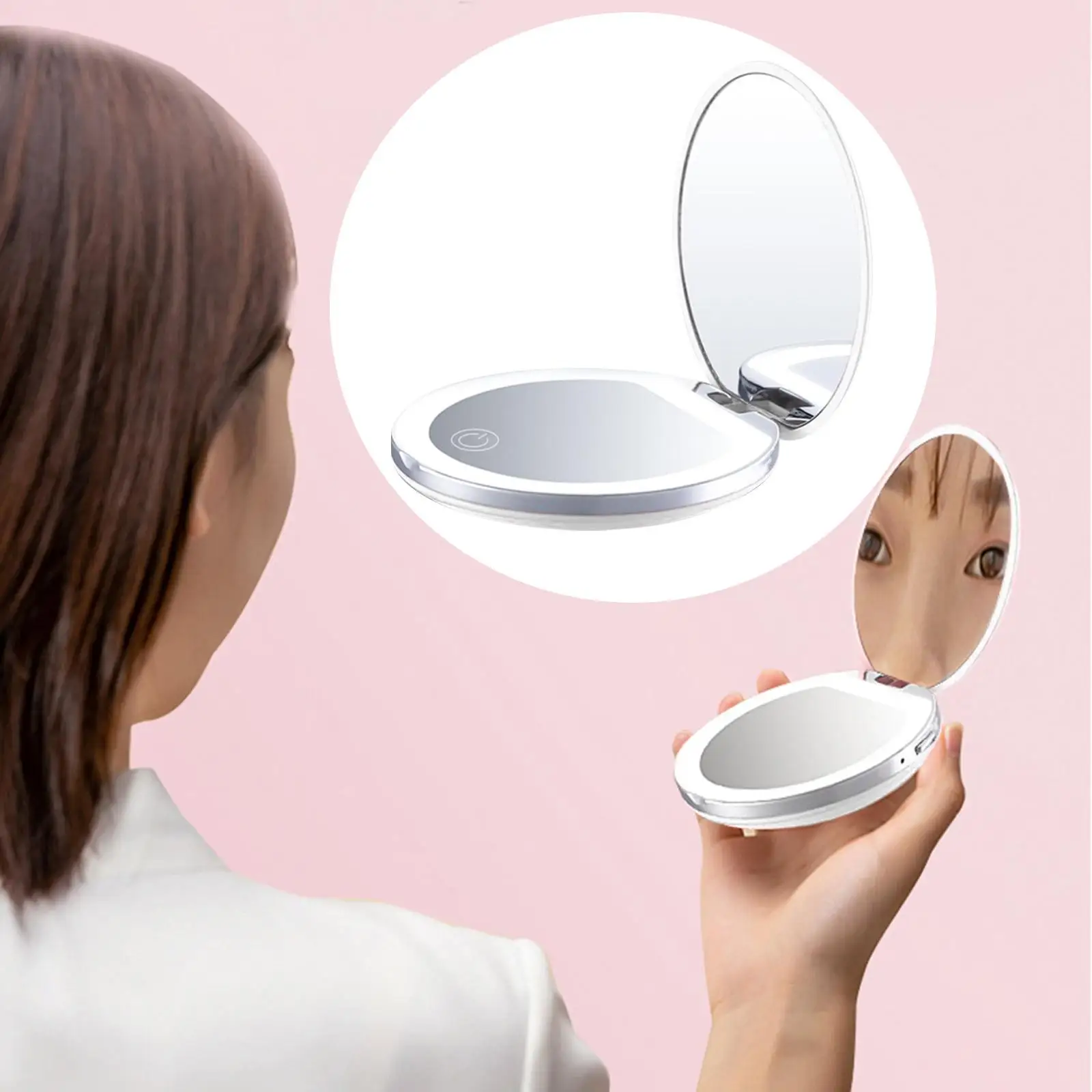 Double Side Mirror Cosmetic Folding Portable Pocket LED Light