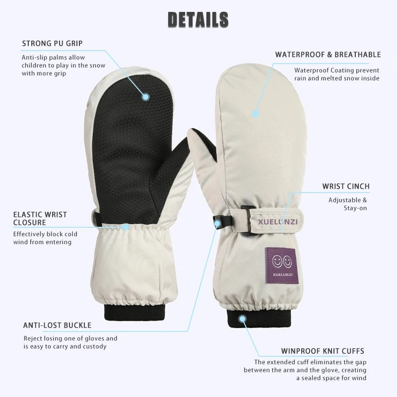 Kids Ski Mittens Waterproof Winter Snow Mittens Long Cuff Boys Girls Warm Snowboarding Gloves for Ages 6-12T 3