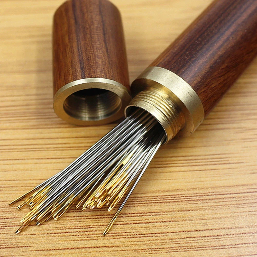 Description Picture 5 of itemDIY Sewing Needles Holder Storage Tube Wooden Box Hand Sewing Needles Case Leather Knitting Embroidery Mending Needles Container