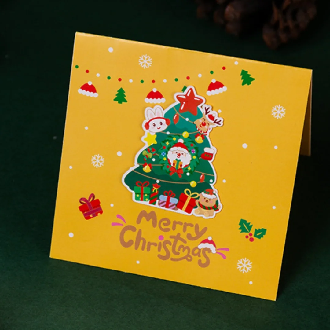 3D Christmas Greeting Cards Santa Folding Merry Christmas Best Wishes Card Xmas Gift for New Year Blessing Postcard Decoration