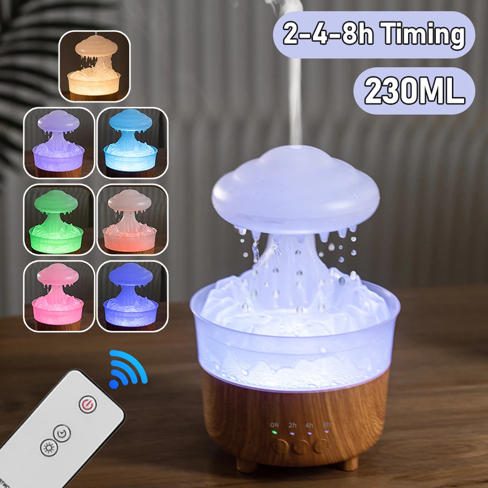 

Mushroom Rain Cloud Humidifier Raindrop Humidifier 2/4/8h Timing Colorful Night Light Essential Oil Diffuser Home Bedroom Gifts