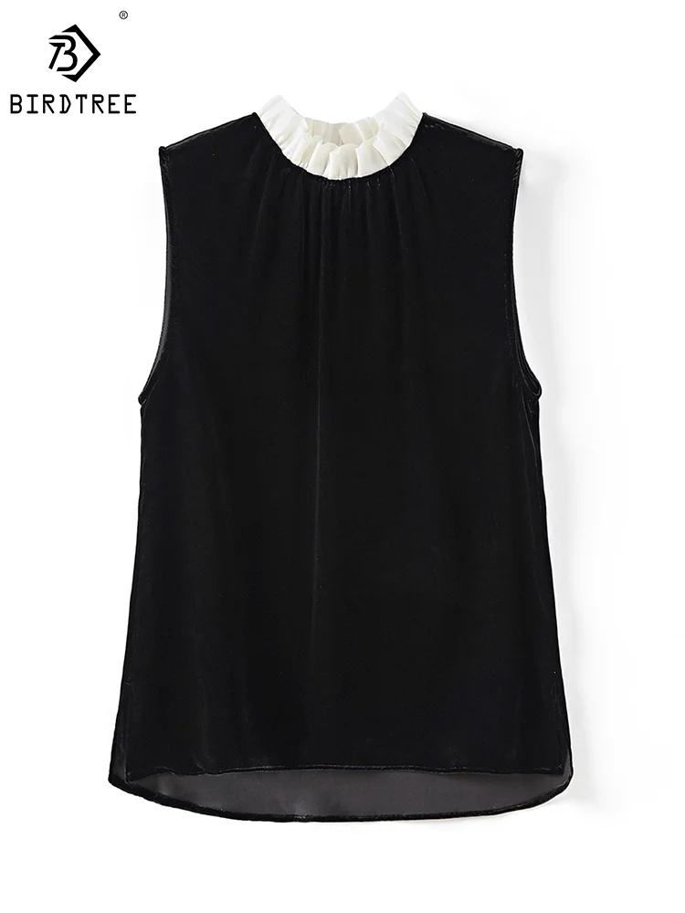 birdtree-100-real-silk-velvet-elegant-women-sleeveless-t-shirt-ruched-collar-retro-vest-2024-spring-summer-tank-tops-t41216qm