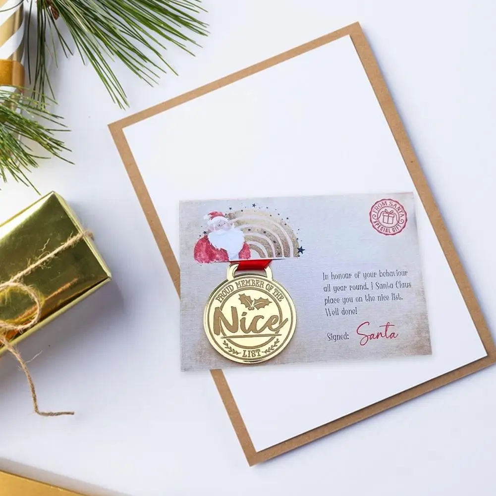 1/2Pcs Christmas Eve Nice List Medal Greeting Card Nativity Christmas Santa's Card for Wedding Xmas Birthday Parties Home Decor