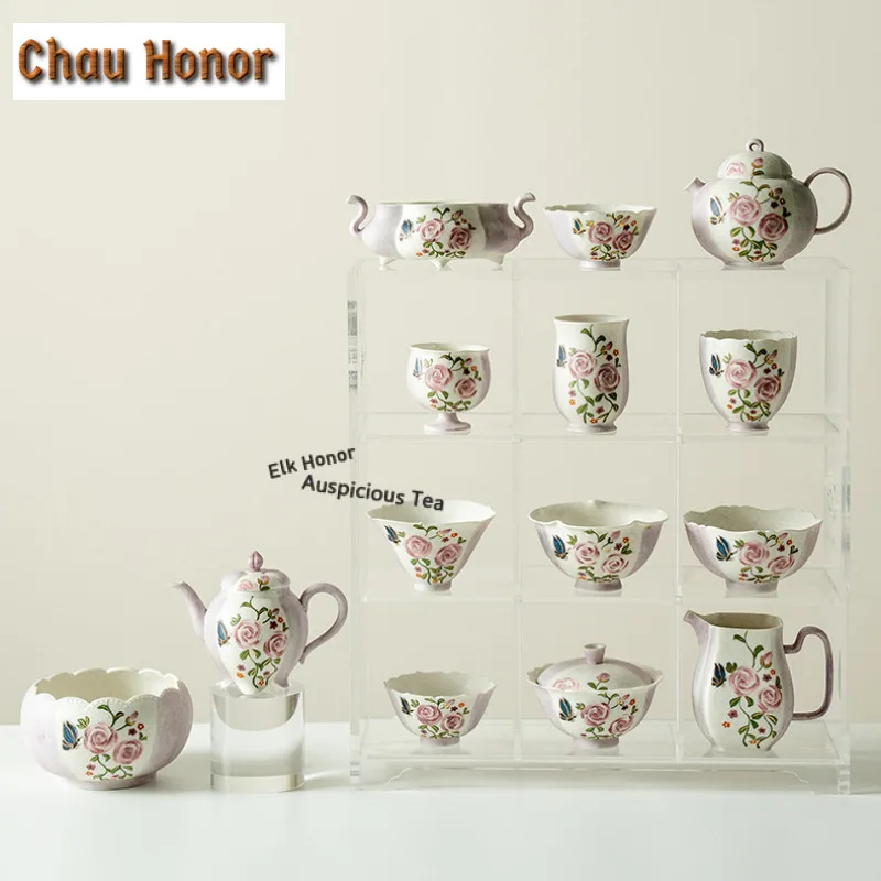 Hand-drawn Butterfly Rose Tea Set Complete Set Antique Tea Ceremony Set Teapot And Tea Cup Set Chinese Tea Set Accessories Gifts