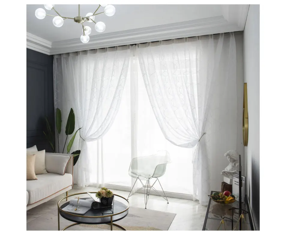 Modern White Tulle Curtains For Living Room Curved Stripes Voile Curtain For Bedroom Window Blinds Sheer Curtain Kitchen Customs best Curtains