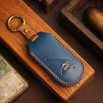 Leather Car Fob Key Case Cover Protector for Bmw Mini Countryman Cooper One 2023 2024 Remote Accessories Holder Shell Keychain 1