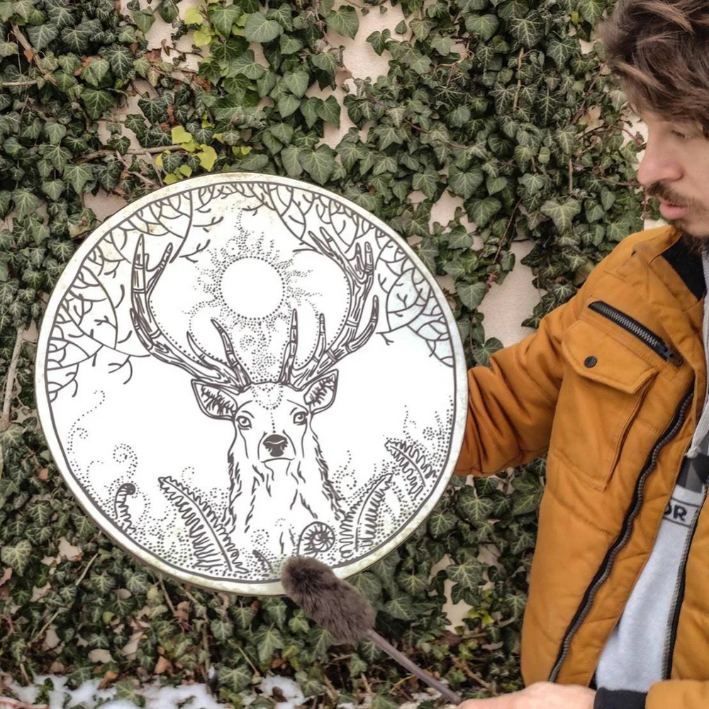 25CM Shaman Drum Tree Of Life Decoration Design Handmade Shamanic Drum Siberian Spirit Music with Drumstick Drums Home Ornament
