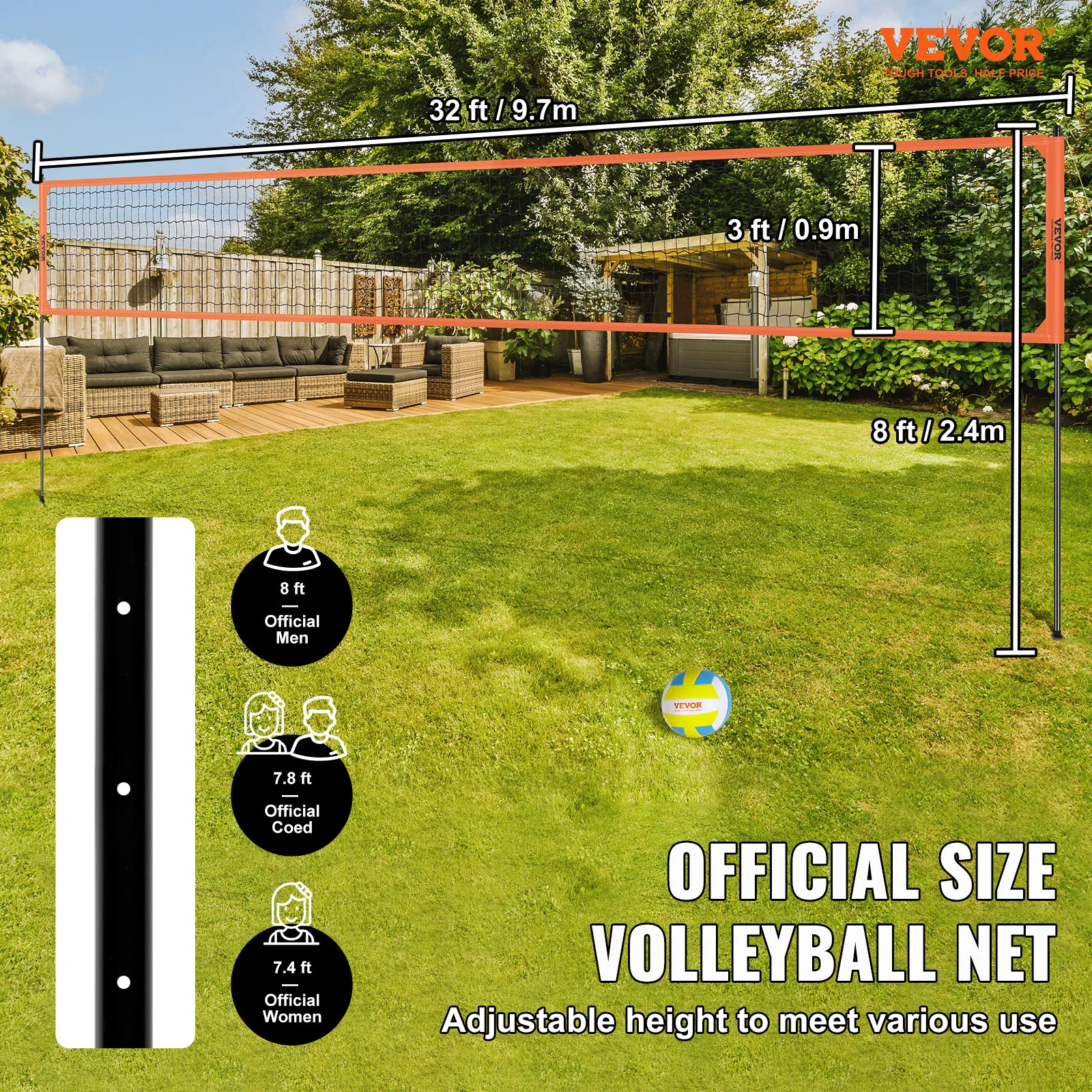 VEVOR 1.25-1.75inch Outdoor Portable Volleyball Net System 2