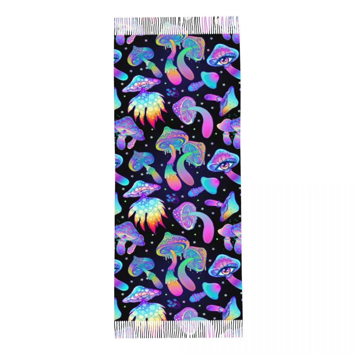 Trippy Mushroom Psychedelic Shawls Wraps for Womens Winter Warm Long Soft Scarf Shrooms Pashmina Tassel Scarves 3