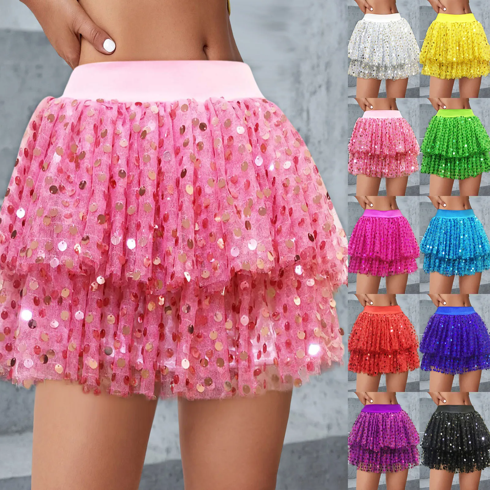 

Ladies Ruffle Bedspread Ladies Cake Skirt Short Skirt Mesh Skirt Performance Skirt Fine Glitter Sequins Cheerleader Tutu Skirt