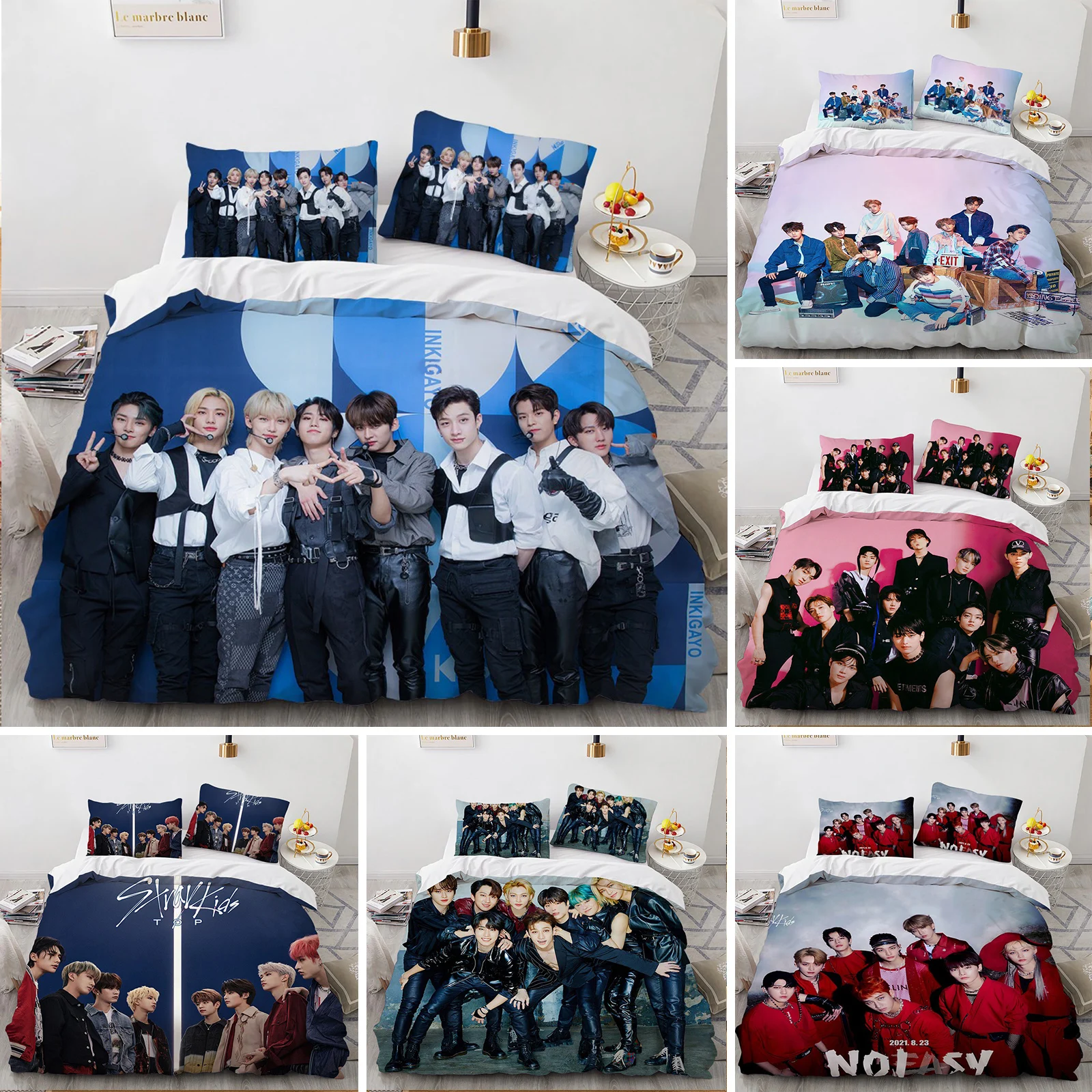 

3D Print Stray Kids Bedding Set Single Twin Full Queen King Size Kpop Hip Hop Bed Set Aldult Kid Bedroom Duvet Cover Sets