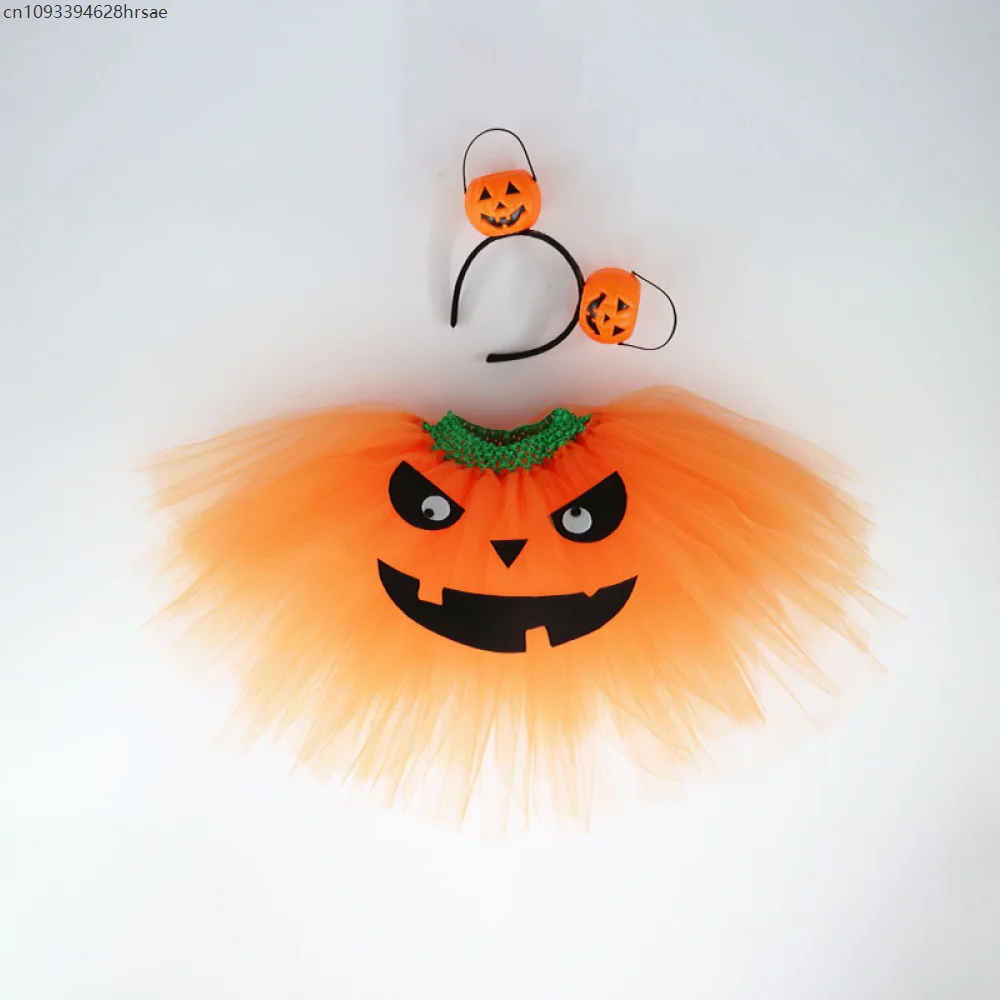Pumpkin Tutu Skirt Costume Set Princess Dresses For Girls Pumpkin Headband Halloween Animal Fancy Outfit Toddler Girls Chrismas