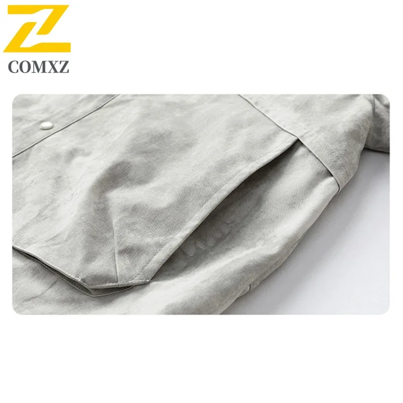 COMXZ 2025 Autumn New Jacket Men Tie Dye Warp Shirt Collar American Coat Couple Hong Kong Style Casual Fashion Lapel Workwear