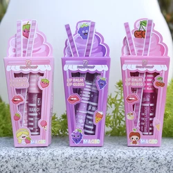 Shimmering Ice Cream Lip Gloss & Balm Set - Waterproof, Long - lasting, Natural Moisture (3Pcs Set)
