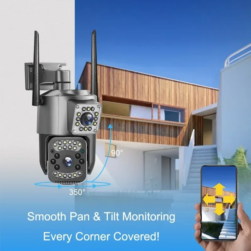 4G Dual-Lens Camera 8MP 4K Sim Card Camera Outdoor PTZ IP Cameras Night Vision Protection Wireless CCTV Net Video Surveillance 4