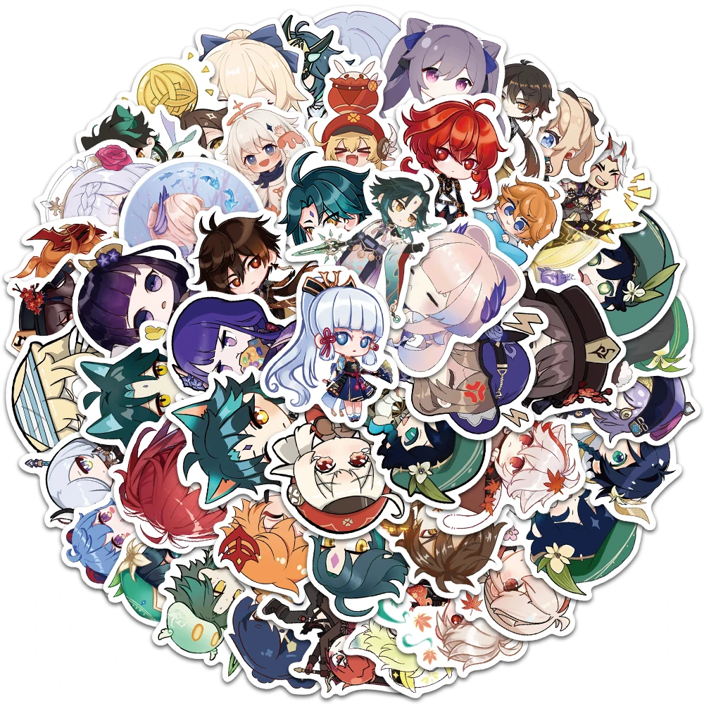 

10/50Pcs Genshin Impact Stickers Cartoon Game Stickers Waterproof PVC Water Bottle Luggage Skateboard Laptop Decals Kids Toys