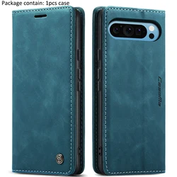Magnetic Wallet Flip PU Leather Case - Frosted Matte Retro Business Book Cover for Pixel 9 (Blue)