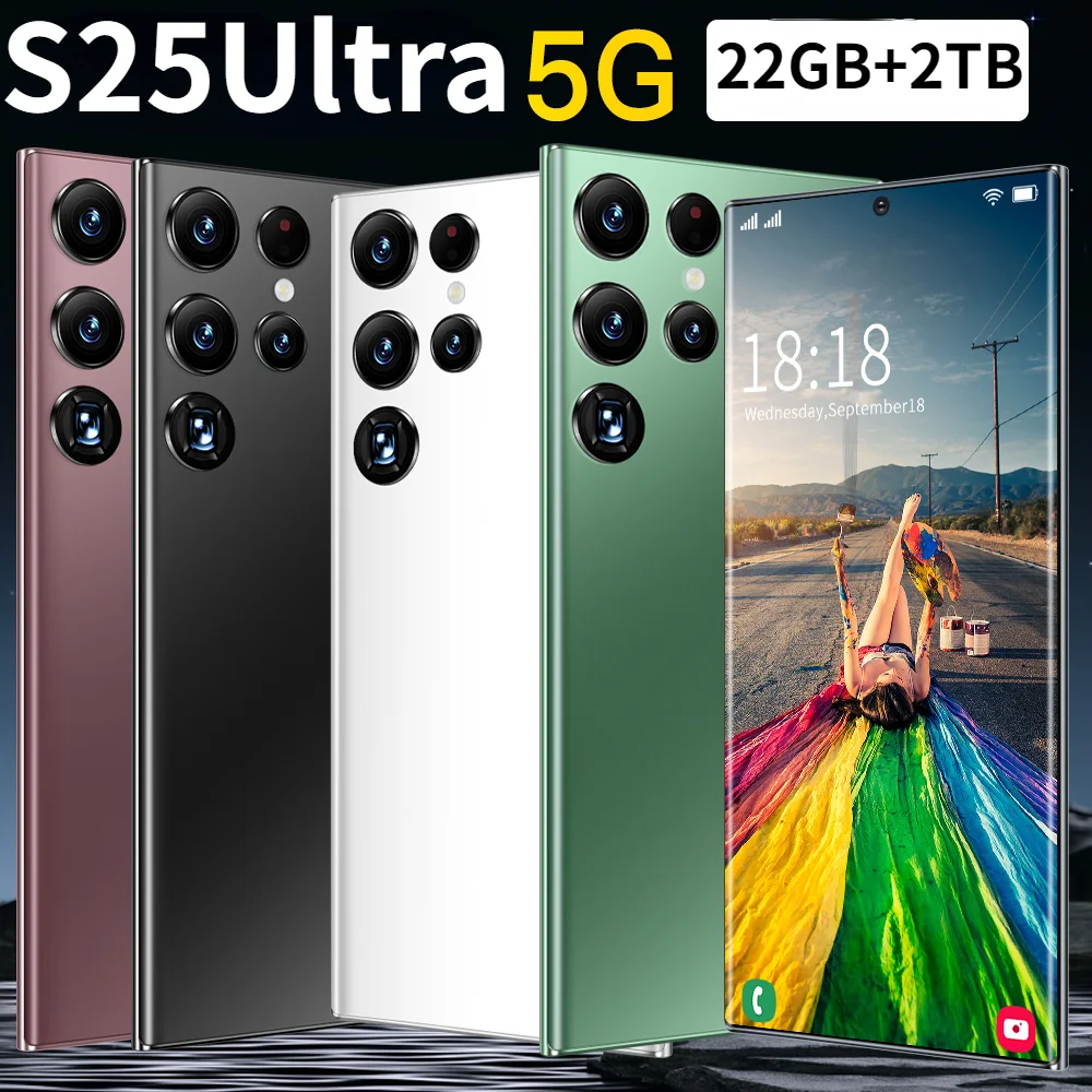 

2024 Original S25 Ultra 7.3 inch Smartphone 22GB+2TB Cell Phone Dual Sim Celulares Android 13 Mobile Phones Face Unlock 7000mAh