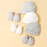 3 Hats and 3 Pairs of Mittons Newborn 100% Cotton Soft Comforttable Solid Color Baby Face Scratch Prevention Gloves 0-12 Month 1
