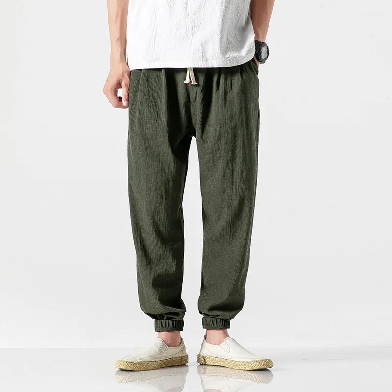 2024 Japanese Slacks Plus Size Chinese Style Bloomers Men's Linen Pants Men's Cotton Linen Pant Learm Pants Leggings 5
