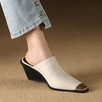 Dilalula 2025 Full Genuine Leather Mules Women Covered Metal Head Chunky Heels Comfortable Slippers Ladies Summer Dress Shoes - Image 3