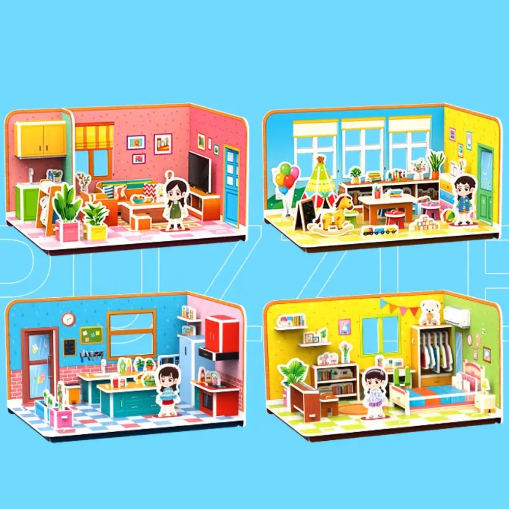 

3D Cartoon 3D Puzzle Educational Handmade Paper Puzzle Toys Paper Bathroom Handmade Puzzle DIY Room Assemble Gift