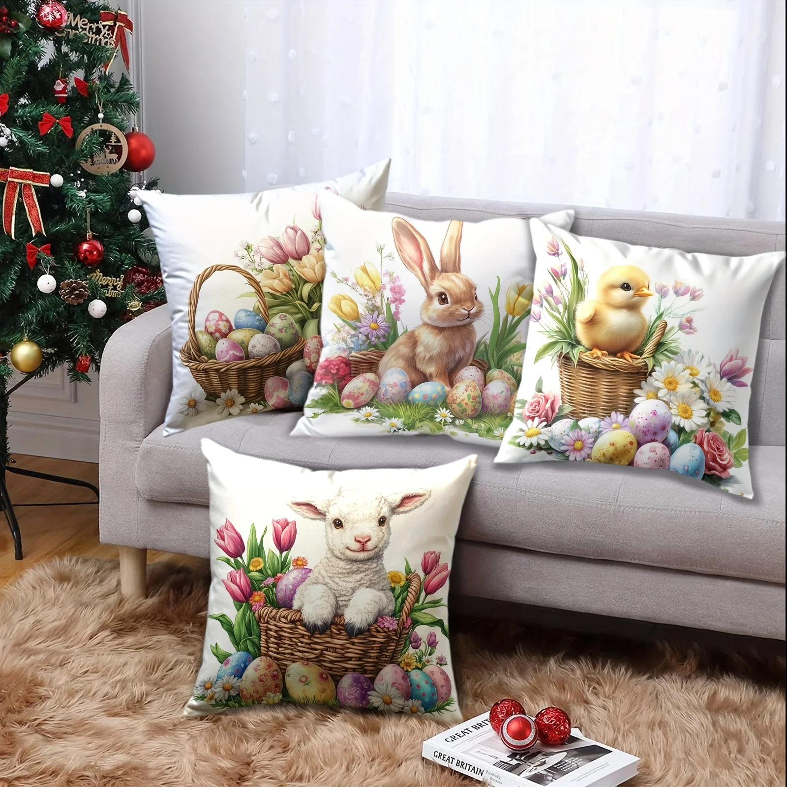 Easter floral pillowcase holiday decoration cushion coversofaroom officelivingroomdecoration no pillow core single side printing 6