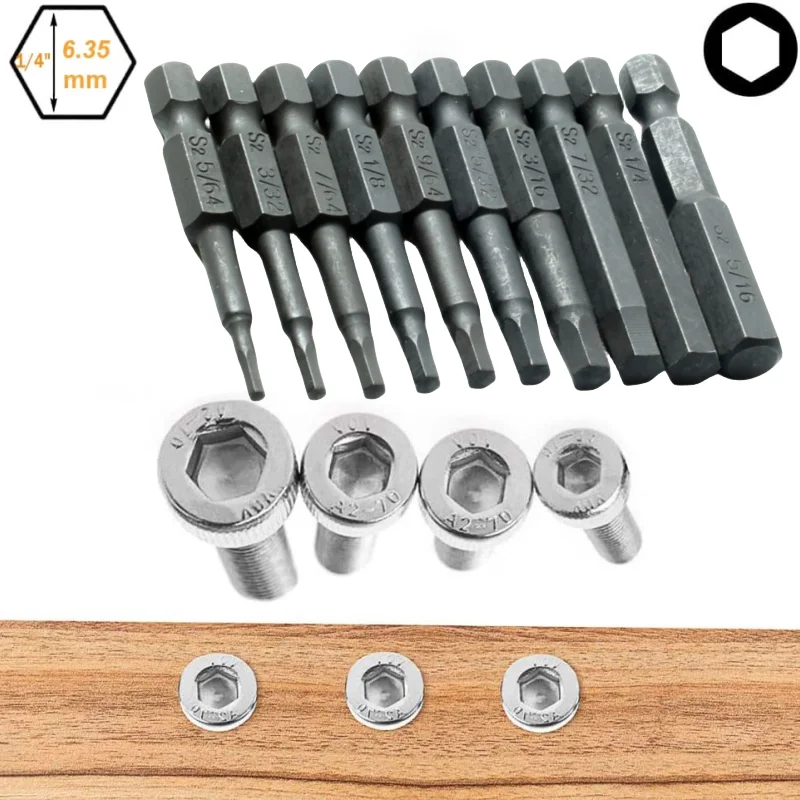 Hex Head Allen Wrench Power Drill Bit Set 1/4in Screwdriver S2 Steel ...