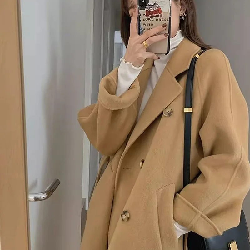 CGC Autumn Winter Woolen Long Coat Women 2023 Korean Fashion Winter Jacket Thickened Warm Outerwear Single-Breasted Windbreaker