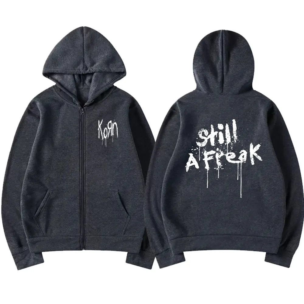 Rock Band Korn Music Concert WORLD TOUR Graphic Zipper Hoodie Men Women Oversized Sweatshirt Male Vintage Gothic Zip Up Jacket