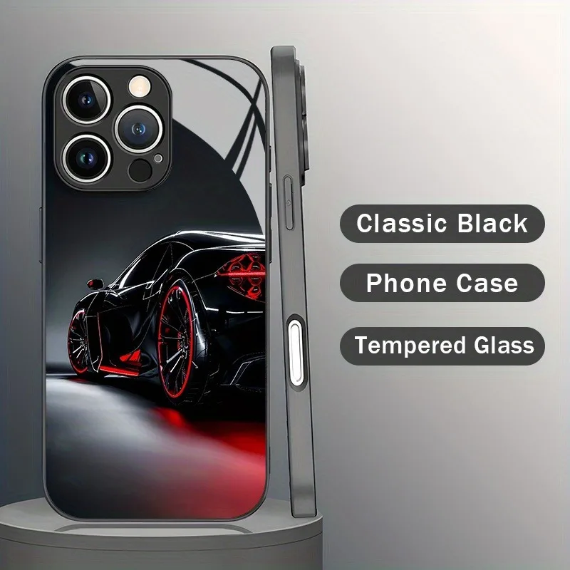 Sleek Black Cool Car Pattern Glass Phone Case