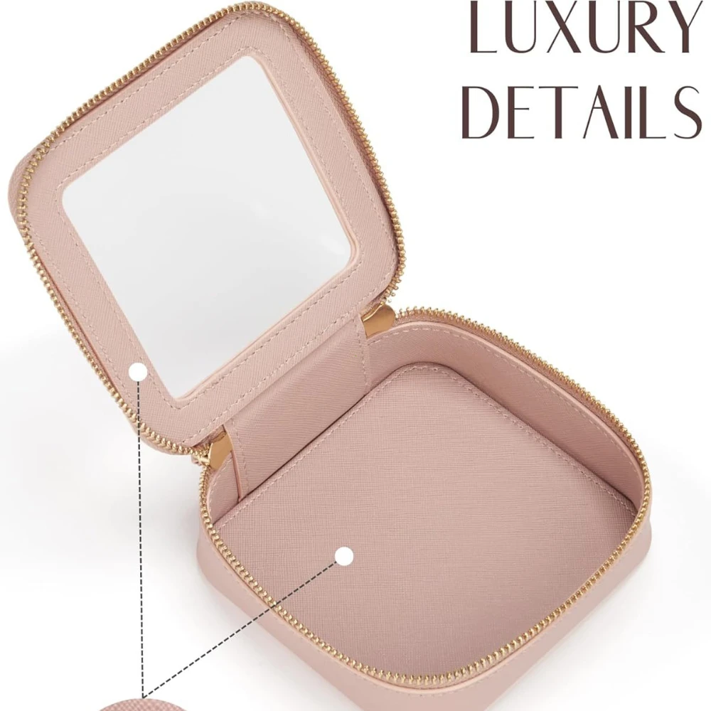 Mini Clear Makeup Bag Pu Saffiano Vegan Faux Leather Cute Small Visible Window Storage Lipsticks Cosmetics Case for Purse Pouch