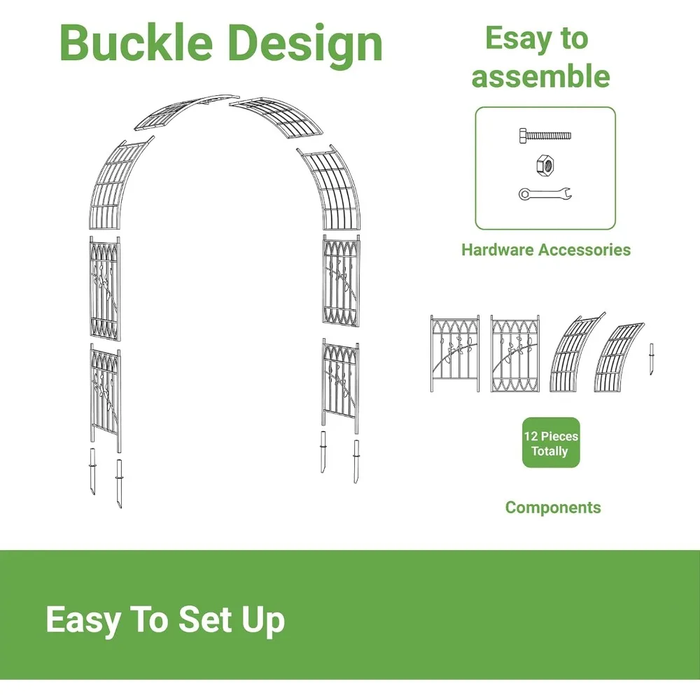 Metal Garden Arbor, 104.3” Tall Wrought Iron Archway for Climbing Plants & Flowers, British-Style Garden Trellis (Black)