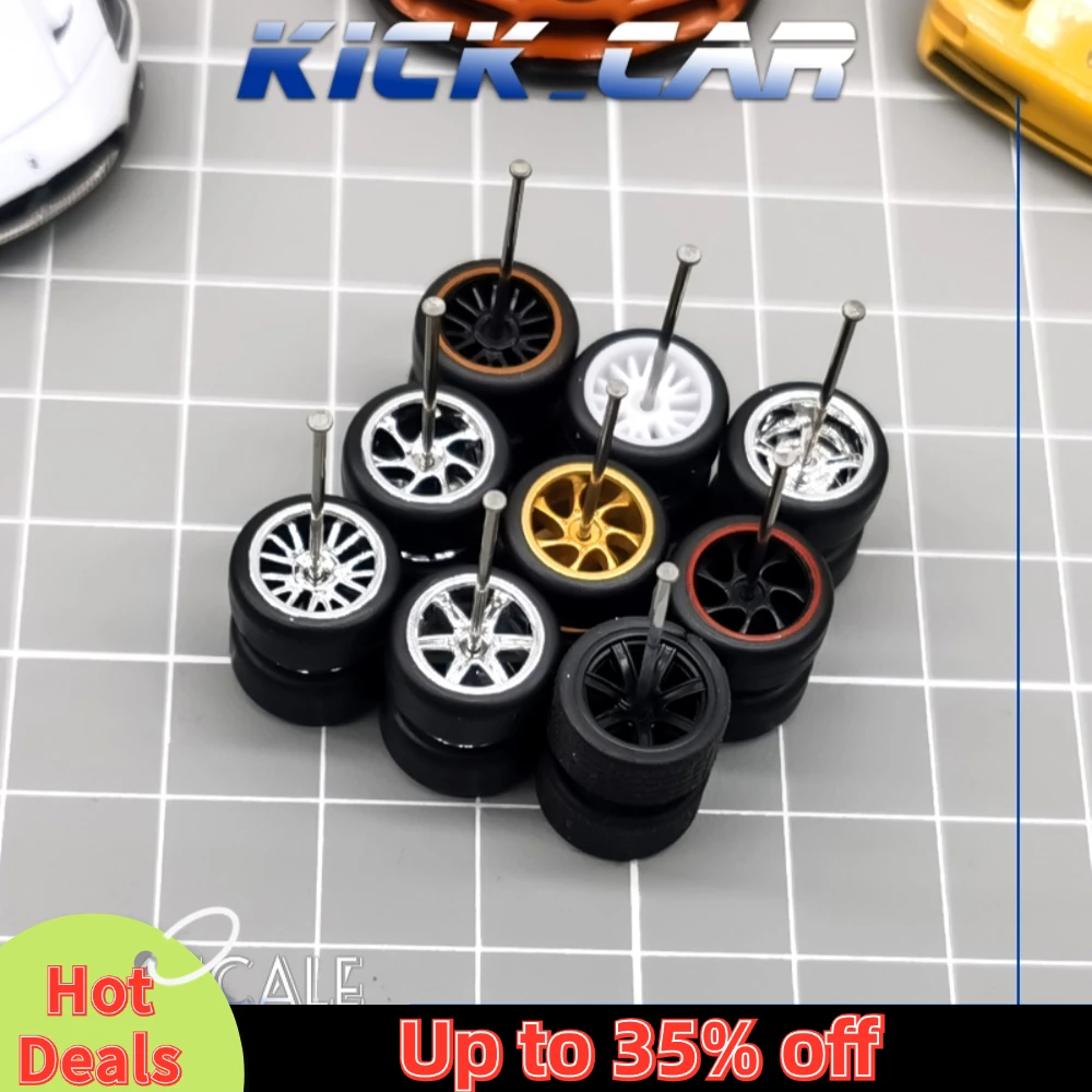 1/64 Wheels with Rubber Tires TE37 Refitting Parts for Diecast Model Car Hot Wheels Matchbox Tomica D:11mm 1 Set 6