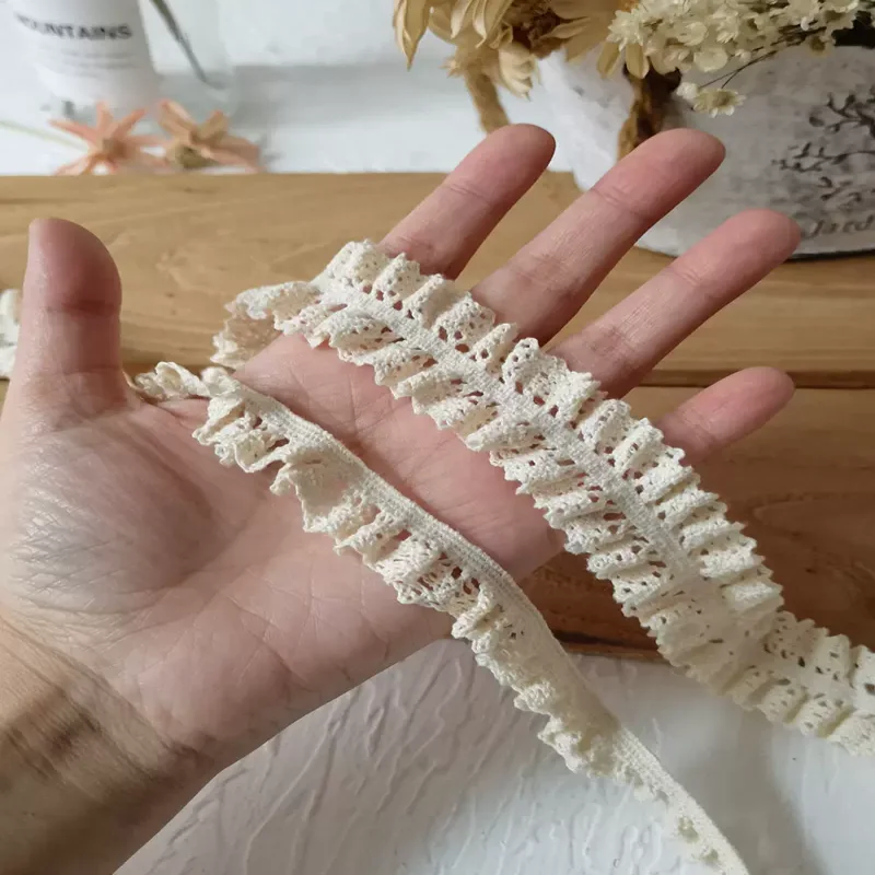 1 Yard Beige Pure Cotton Stretch Lace Lace Elastic Cotton Thread Hollow Clothing Decoration Doll Handmade Diy Accessories
