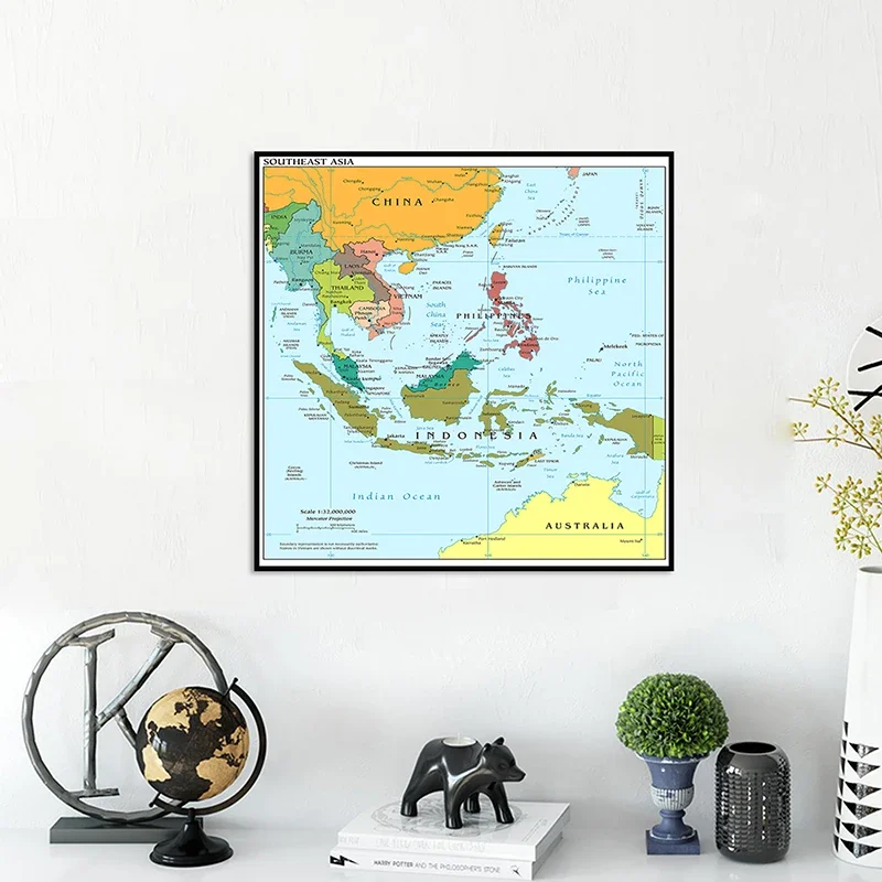 60*60cm The Southeast Asia Map In English Wall Decorative Poster Non-woven Canvas Painting Unframed Print Home Living Room Decor