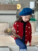 Cardigan pull pour filles printemps et automne nouveau style coréen à la mode pour enfants, veste tricotée à fleurs brodées, tendance pour grands enfants 3