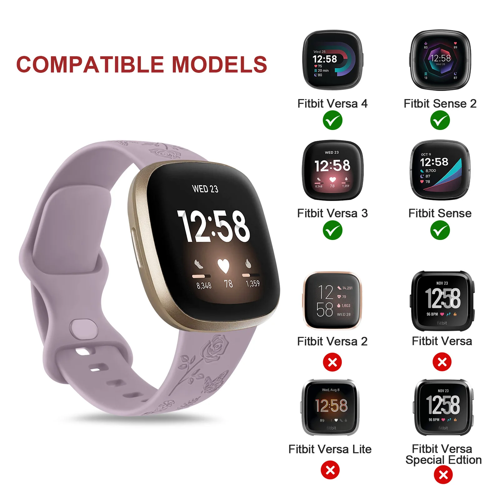 Floral Engraved Soft Silicone Watch Band Accessory
