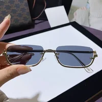 Lunettes de soleil demi-cerclées en métal de marque de luxe pour femmes, forme rectangulaire, sans monture, lunettes de soleil pour hommes, protection UV, style rétro punk Y2k, UV400 5