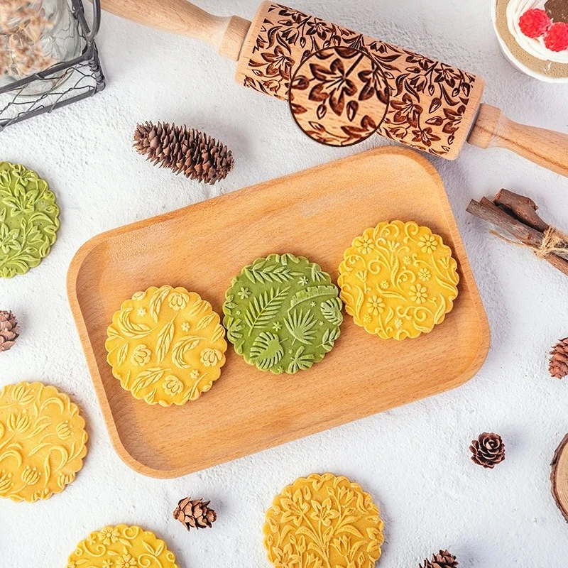 Beech Wood Embossing Rolling Pins for DIY Baking