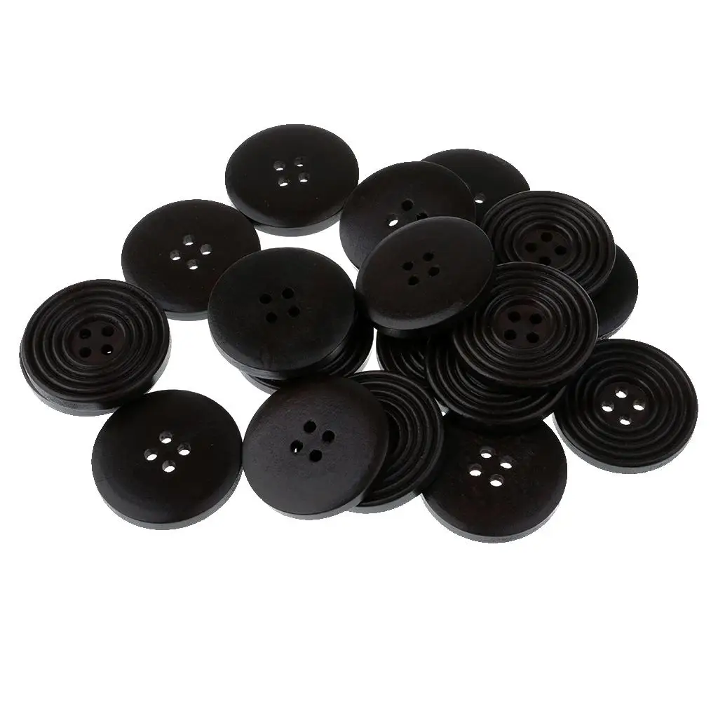 20 Pieces 30mm Handmade Round Coffee Black Wood Buttons 4 Holes Sewing Buttons for Garment Decoration 4