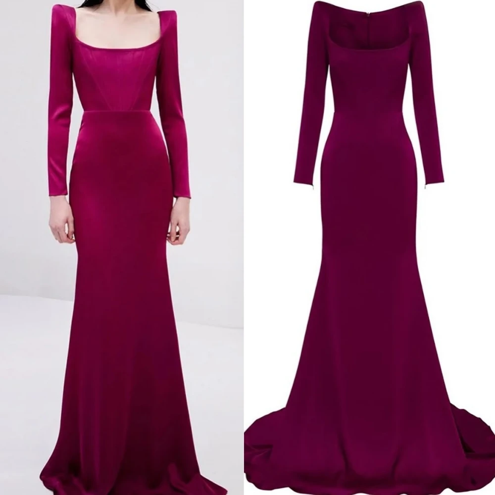 Prom Dress Saudi Arabia Satin Ruched Formal Evening Mermaid Square Neck Bespoke Occasion Gown Long Dresses yipeisha mermaid purple prom dress abendkleider satin long evening gown robe de bal pleated formal party dresses customized