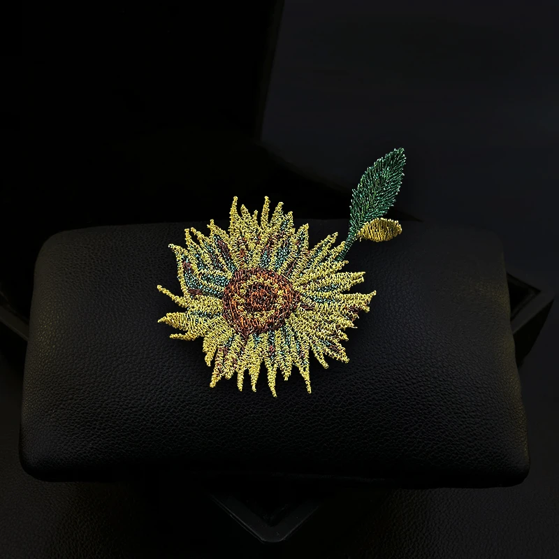 1736 Exquisite High-End Sunflower Fabric Brooch Women's Suit Neckline Pins Embroidery Flower Corsage Clothes Accessories Jewelry