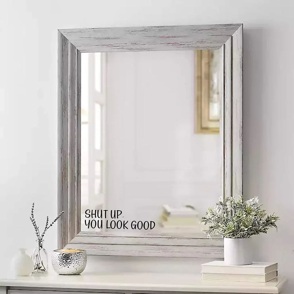 Mirror Sticker Shut UP You Look Good Quote Mirror Decal Inspirational Decor Black Gloss Vinyl Wall Stickers for Home