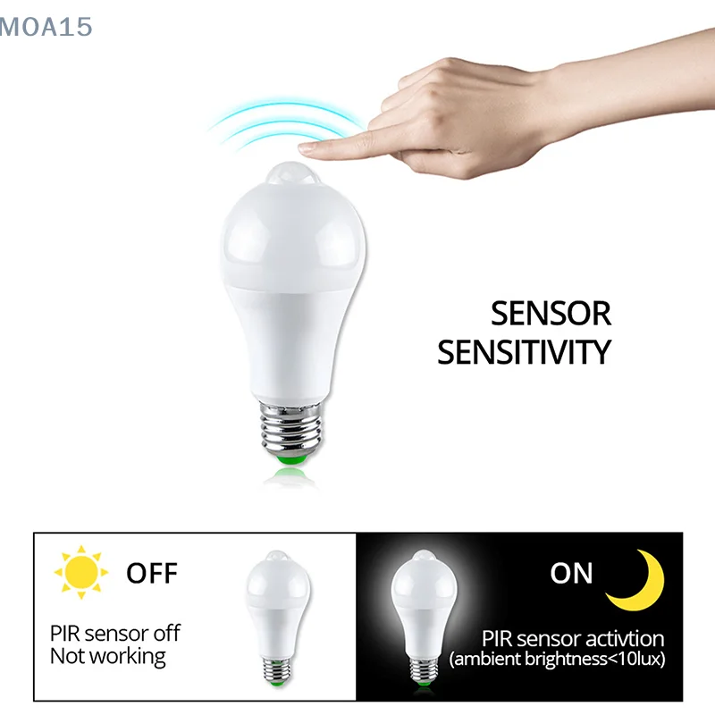 E27 PIR 모션 센서 LED 전구, 스마트 전구, 모션 활성화 램프, 자동 ON/OFF, 가정용 적외선 방사 램프, 12W, 15W, 18 W, 20W
