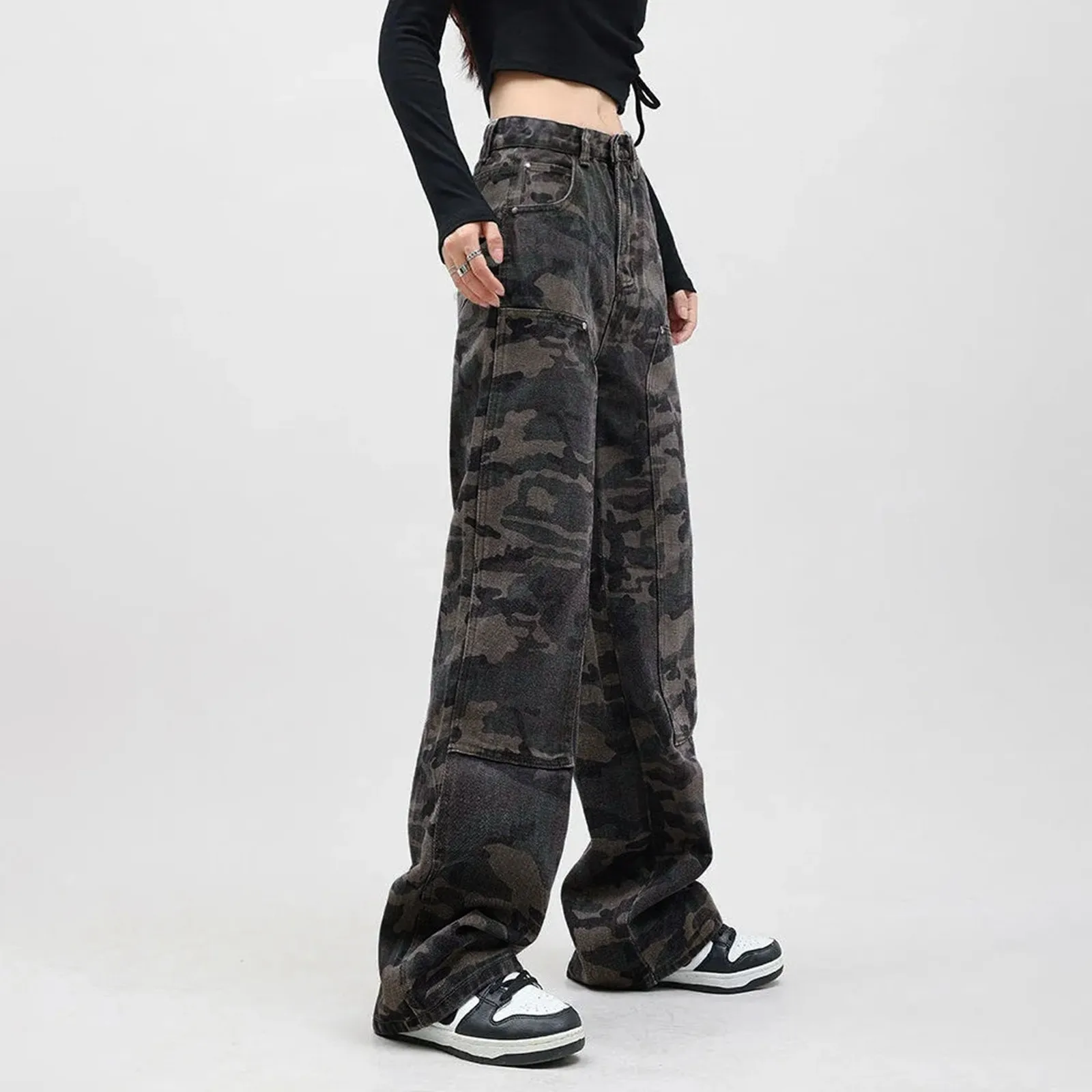

Women Camouflage Cargo Pants Y2k 90s Fashion Baggy High Waist Trousers Korean Harajuku Straight Wide Leg Pants Streetwear 2024