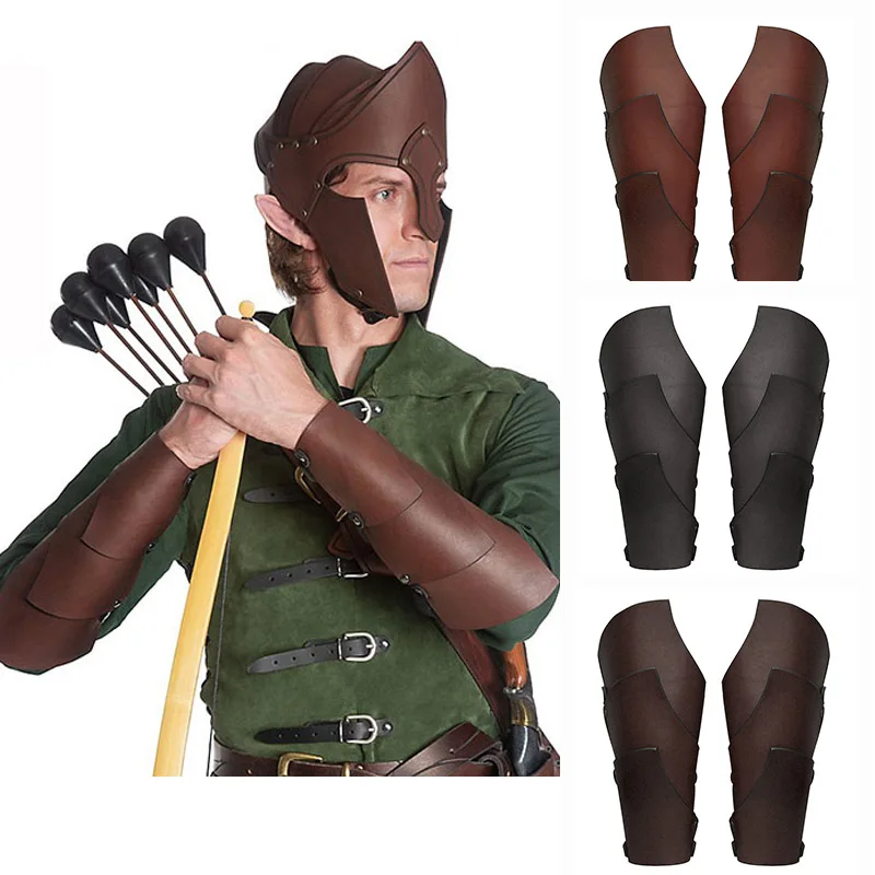 

Medieval Knight Archer Bracers Wide Cuffs Steampunk Warrior Gauntlet Renaissance Hunter PU Leather Armor Wristband Cosplay Props